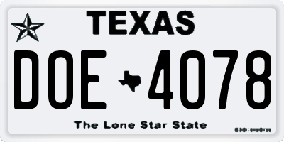 TX license plate DOE4078