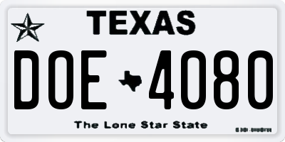 TX license plate DOE4080
