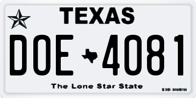 TX license plate DOE4081