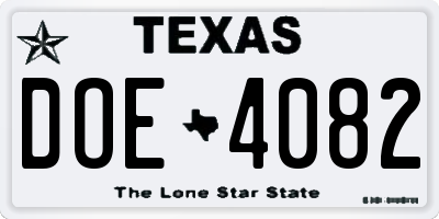 TX license plate DOE4082
