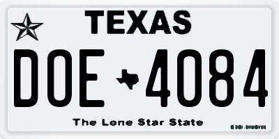 TX license plate DOE4084