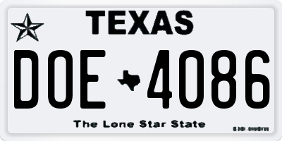 TX license plate DOE4086