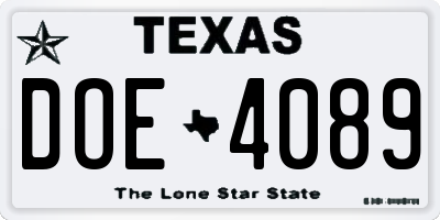 TX license plate DOE4089