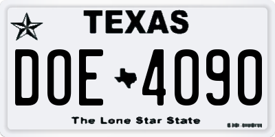 TX license plate DOE4090