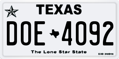 TX license plate DOE4092