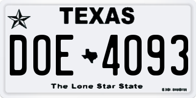 TX license plate DOE4093