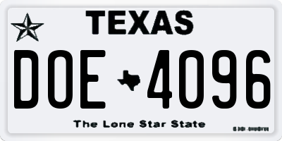 TX license plate DOE4096