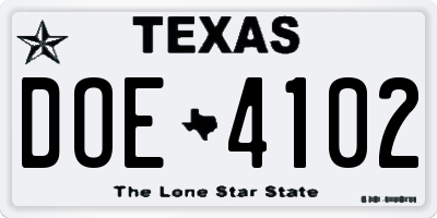 TX license plate DOE4102