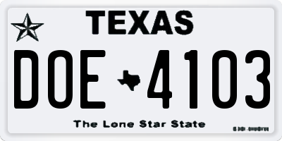 TX license plate DOE4103