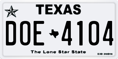TX license plate DOE4104