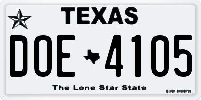 TX license plate DOE4105