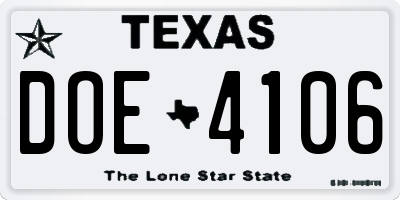 TX license plate DOE4106