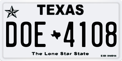 TX license plate DOE4108