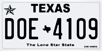 TX license plate DOE4109