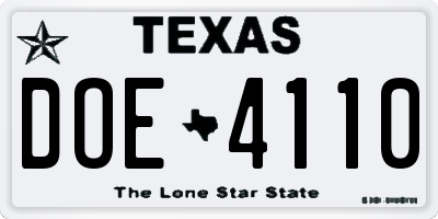 TX license plate DOE4110