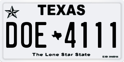 TX license plate DOE4111