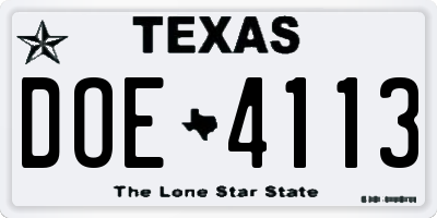 TX license plate DOE4113