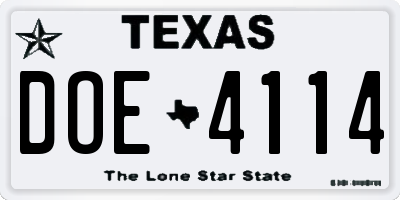 TX license plate DOE4114