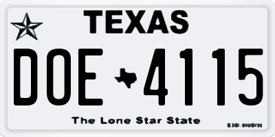 TX license plate DOE4115