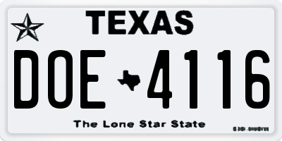 TX license plate DOE4116