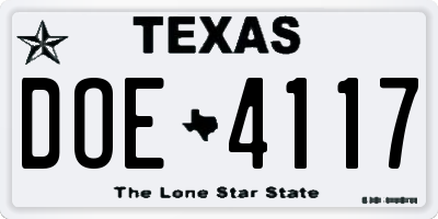 TX license plate DOE4117