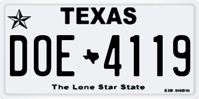 TX license plate DOE4119