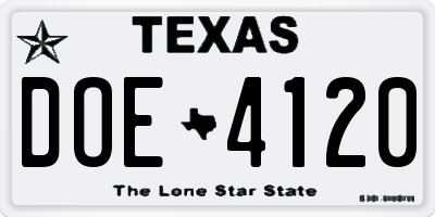 TX license plate DOE4120