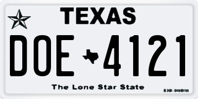 TX license plate DOE4121