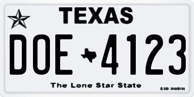 TX license plate DOE4123