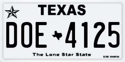 TX license plate DOE4125
