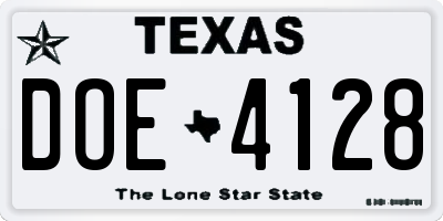 TX license plate DOE4128