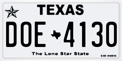 TX license plate DOE4130