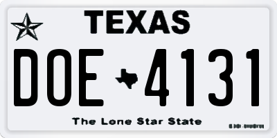 TX license plate DOE4131