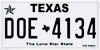 TX license plate DOE4134