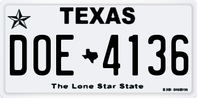 TX license plate DOE4136