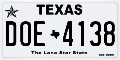 TX license plate DOE4138