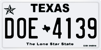 TX license plate DOE4139