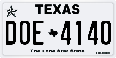 TX license plate DOE4140