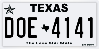TX license plate DOE4141