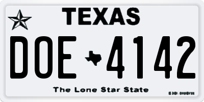 TX license plate DOE4142