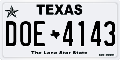 TX license plate DOE4143