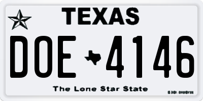 TX license plate DOE4146