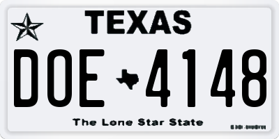 TX license plate DOE4148