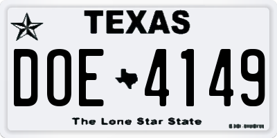 TX license plate DOE4149
