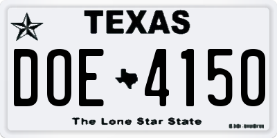 TX license plate DOE4150