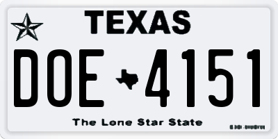 TX license plate DOE4151