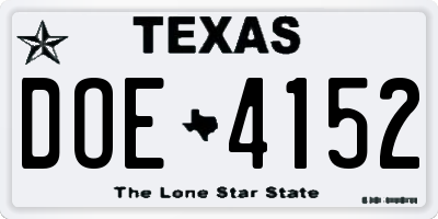 TX license plate DOE4152