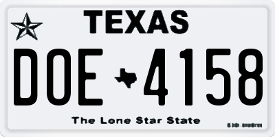 TX license plate DOE4158