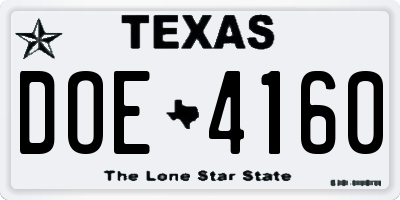 TX license plate DOE4160