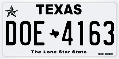 TX license plate DOE4163